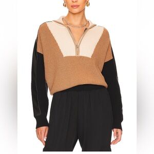 Central Park West Shavon Faux leather half zip sweater